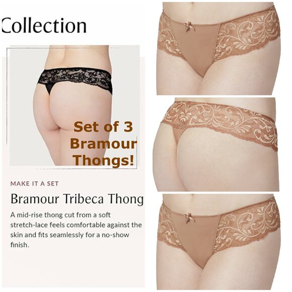 Set of 3! Thongs 2XL Panties Bramour Tribeca 34-2XL FITS 33-34" Lacy Briefs Nude - Picture 1 of 16